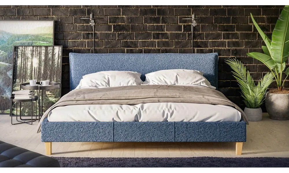 Modrá čalúnená dvojlôžková posteľ s roštom 180x200 cm Tina - Ropez