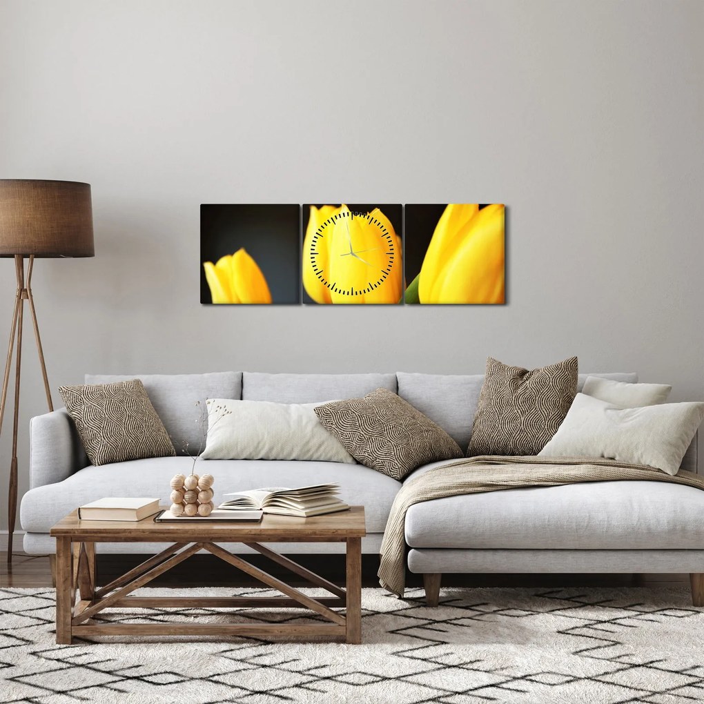 Obraz tulipánov (s hodinami) (90x30 cm)