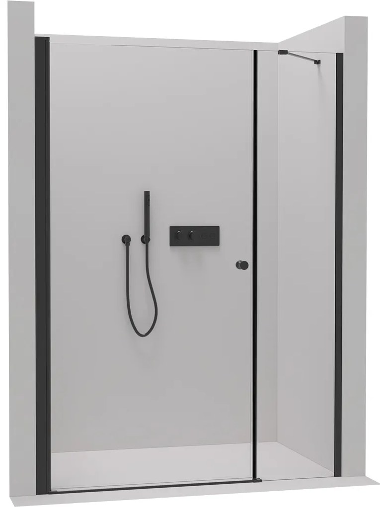 Cerano Antelo, 1-krídlové sprchové dvere s pevnou časťou 100(dvere) x 60(stena) x 190 cm, 6mm číre sklo, čierny profil, CER-CER-435827
