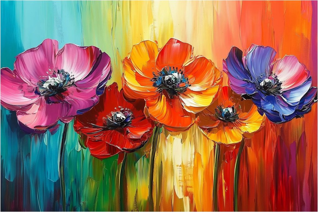 Obraz - Päť pestrofarebných kvetov (90x60 cm)