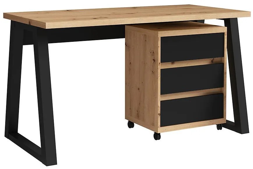 Súprava Iga I Písací stôl + skrinka na kolieskach Dub Artisan / čierna mat