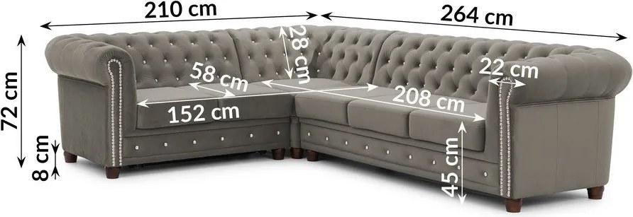 Sivá zamatová rozkladacia rohová pohovka (ľavý roh/do L) York Blik – Ropez