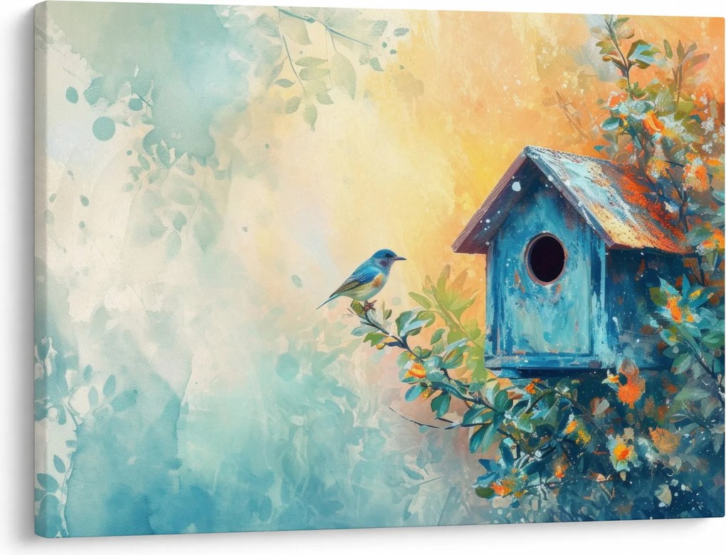 Obraz - Vtáčia búdka, akvarel (70x50 cm)