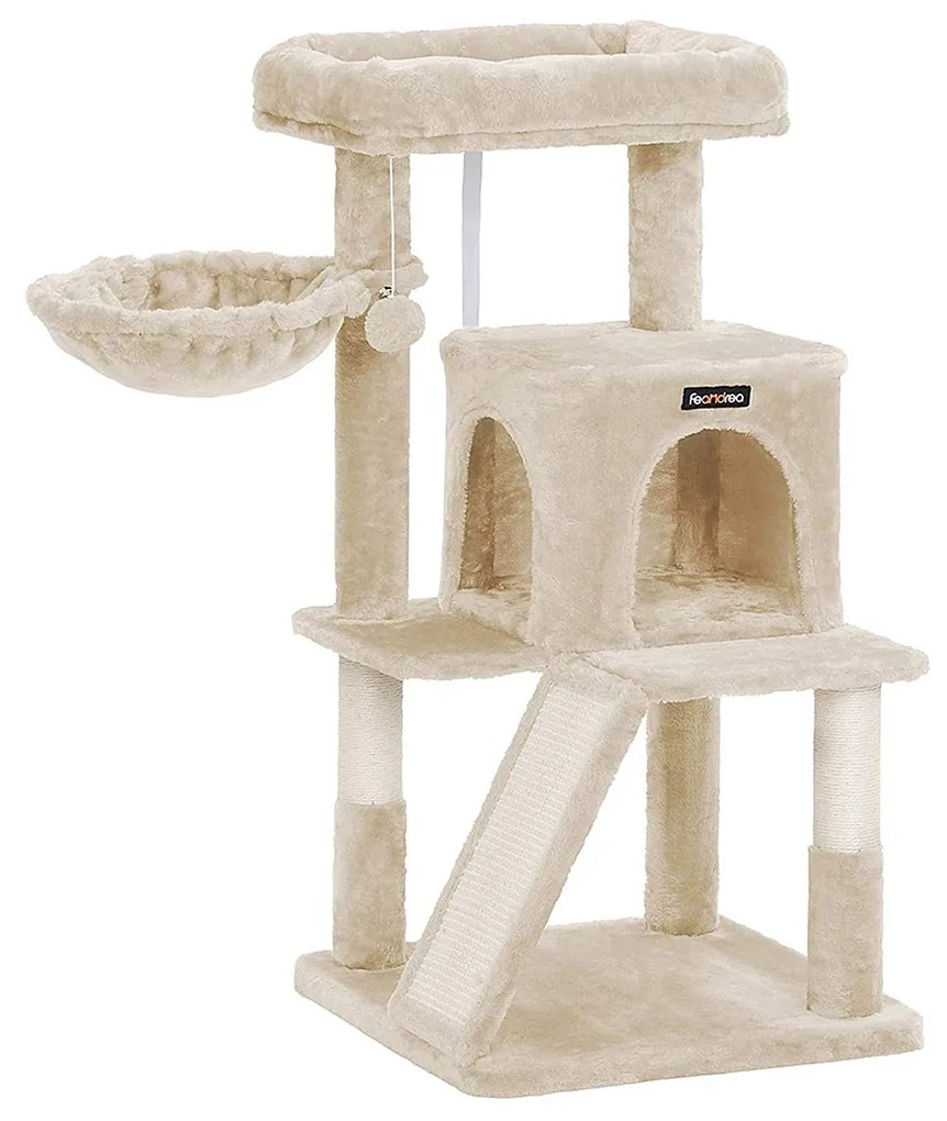 Škrabadlo pre mačky, Mačací strom s veľkým lôžkom, 96 cm, béžové