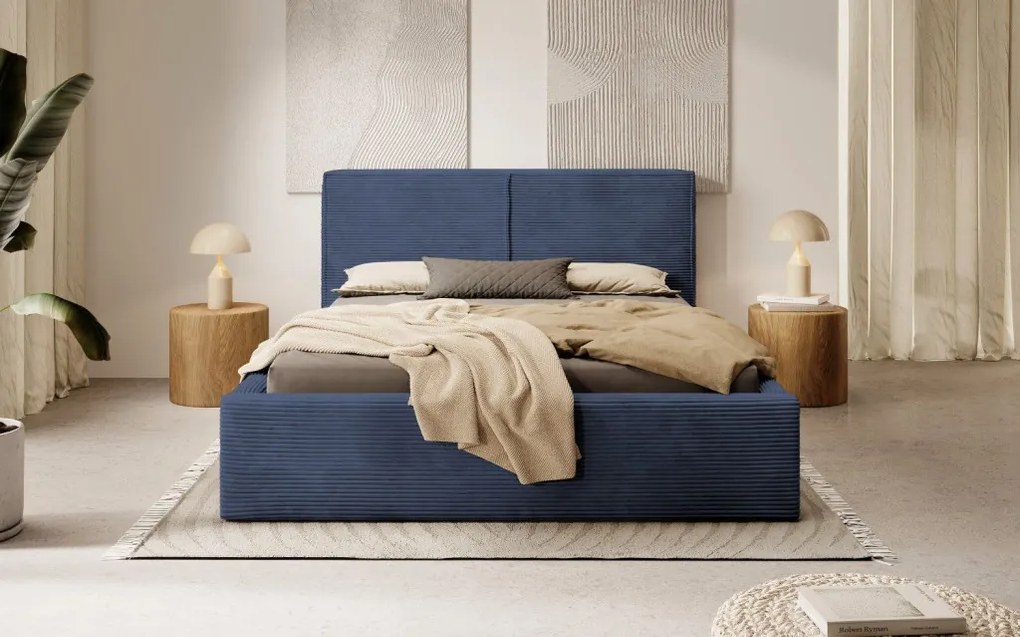 Posteľ Inez 180x200 cm, námornicka modrá šrukturovaná látka
