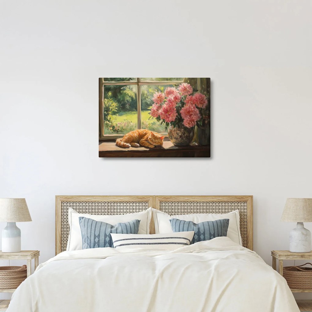 Obraz - Mačka na okne (70x50 cm)