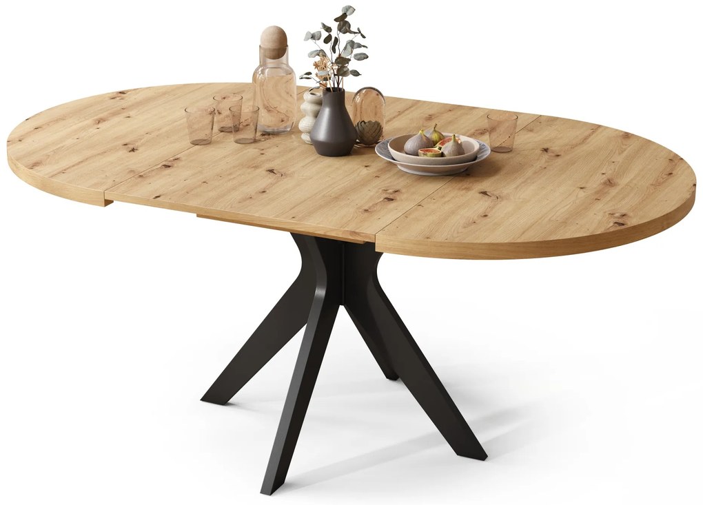 RENZO Dub Artisan/čierna noha - OKRÚHLY STÔL Ø110 ROZKLADACÍ DO 180 cm | DO KUCHYNE JEDÁLNE OBÝVAČKY RETRO