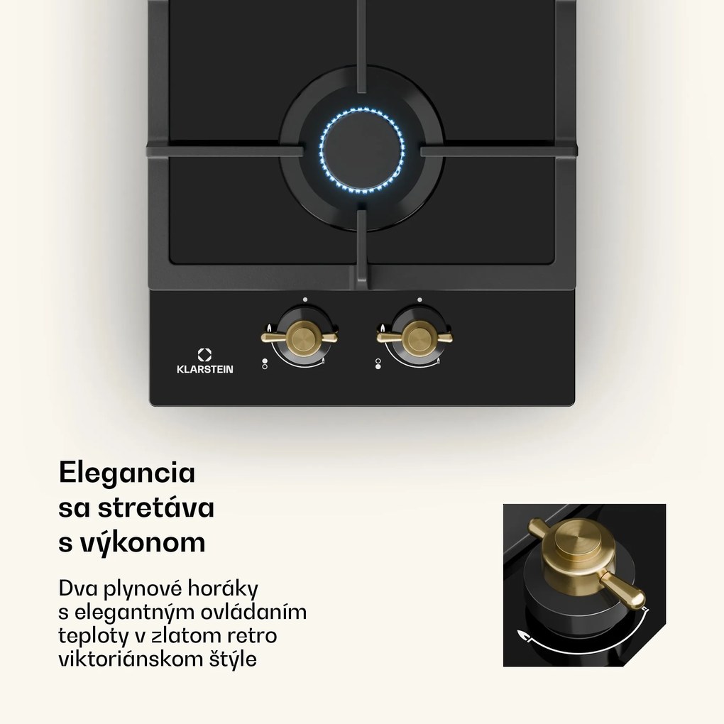 Klarstein Victoria Domino, plynová varná doska, 2 Sabaf horáky, sklokeramika, retro dizajn