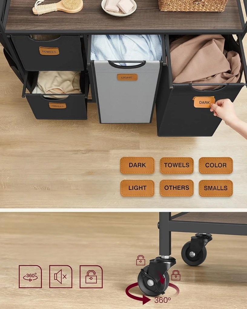 Kôš na bielizeň Vasagle Males 150 l čierna/šedá/hnedá