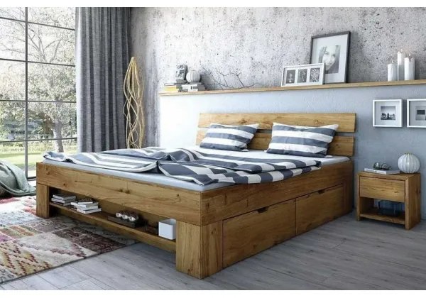 bradop dubová posteľ Tina so zásuvkami 180x200