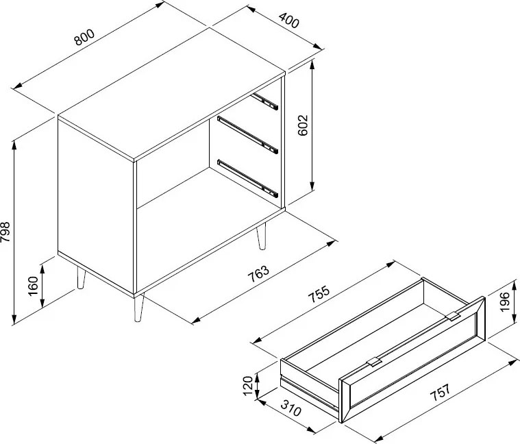 Zásuvková komoda Vienna, čierna/výplet