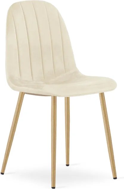 Set troch jedálenských stoličiek PADVA zamatové béžové / hnedé nohy (3 ks)