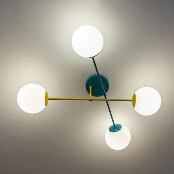 Prisadený luster MOON 4xE27/15W/230V tyrkysový/žltý