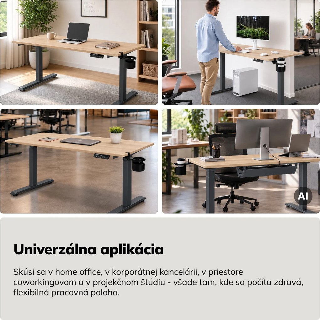 Elektrický stôl s reguláciou výšky ergonomický antracitový/dub sonoma,1400x700 mm: ARIA