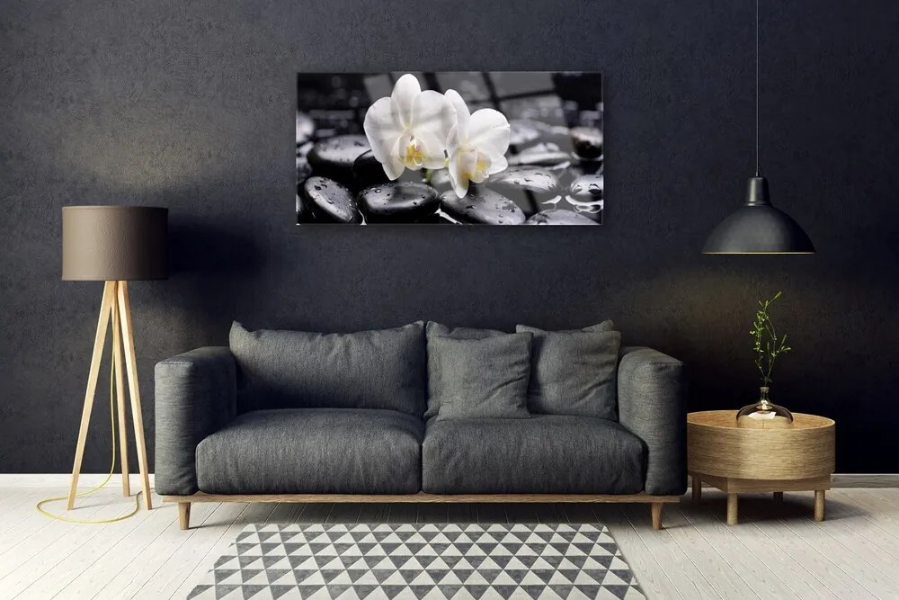 Skleneny obraz Kamene zen biela orchidea 100x50 cm