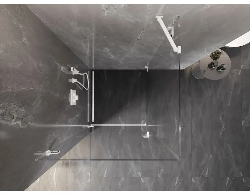 Mexen Lunar-B, výklopný sprchový kút ľavý 90 x 90 cm, 8mm číre sklo, biely profil, 832-090-090-20-00-L