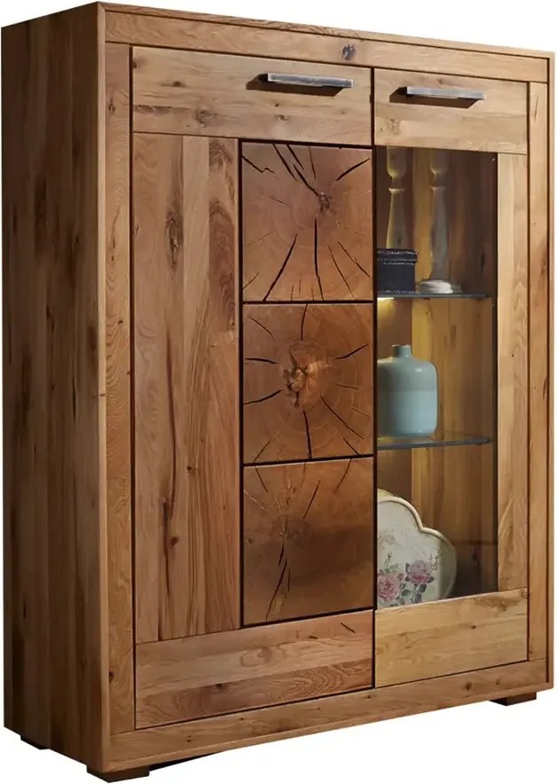 Drevený sekretár z masívu s vitrínou vpravo, 104x40x135 cm