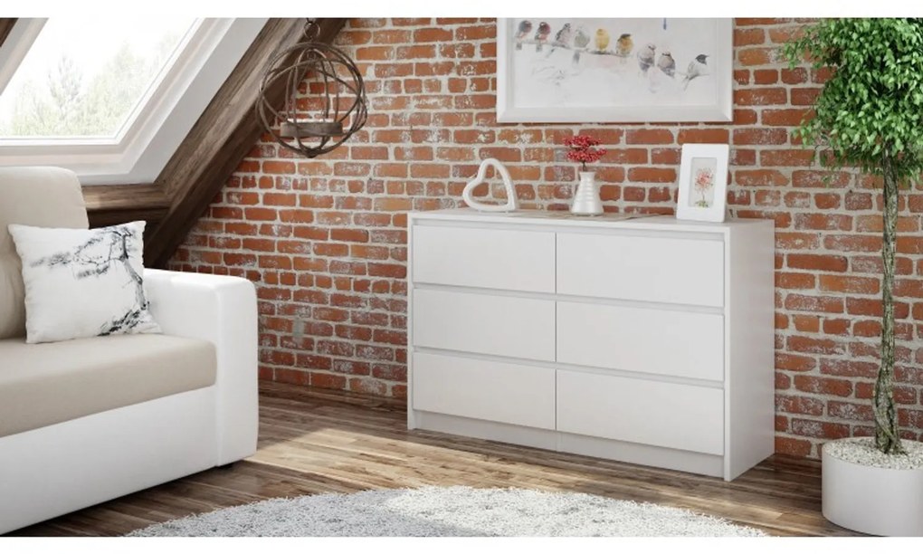 Komoda 6 zásuviek 120 cm Biela
