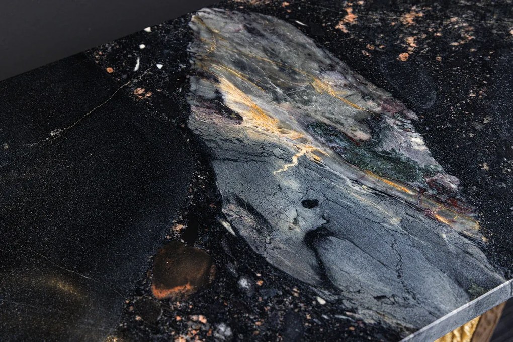 Konzola OMEGA 80cm mramorová čierna so zlatým rámom ručne vyrobená