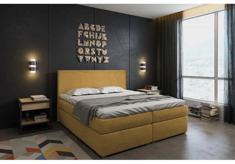 Hector Kontinentálna velúrová posteľ Lisa 160x200 cm horčicová