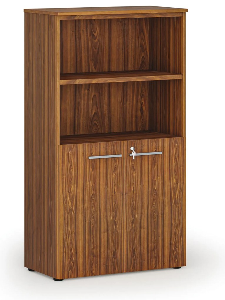 Kombinovaná kancelárska skriňa PRIMO WOOD, dvere na 2 poschodia, 800 x 420 x 1434 mm, orech