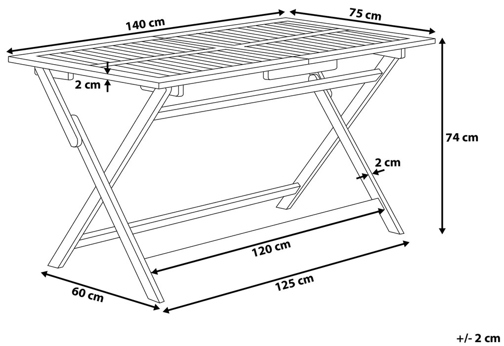 Záhradný stôl z akáciového dreva 140 x 75 cm tmavé drevo CENTO Beliani