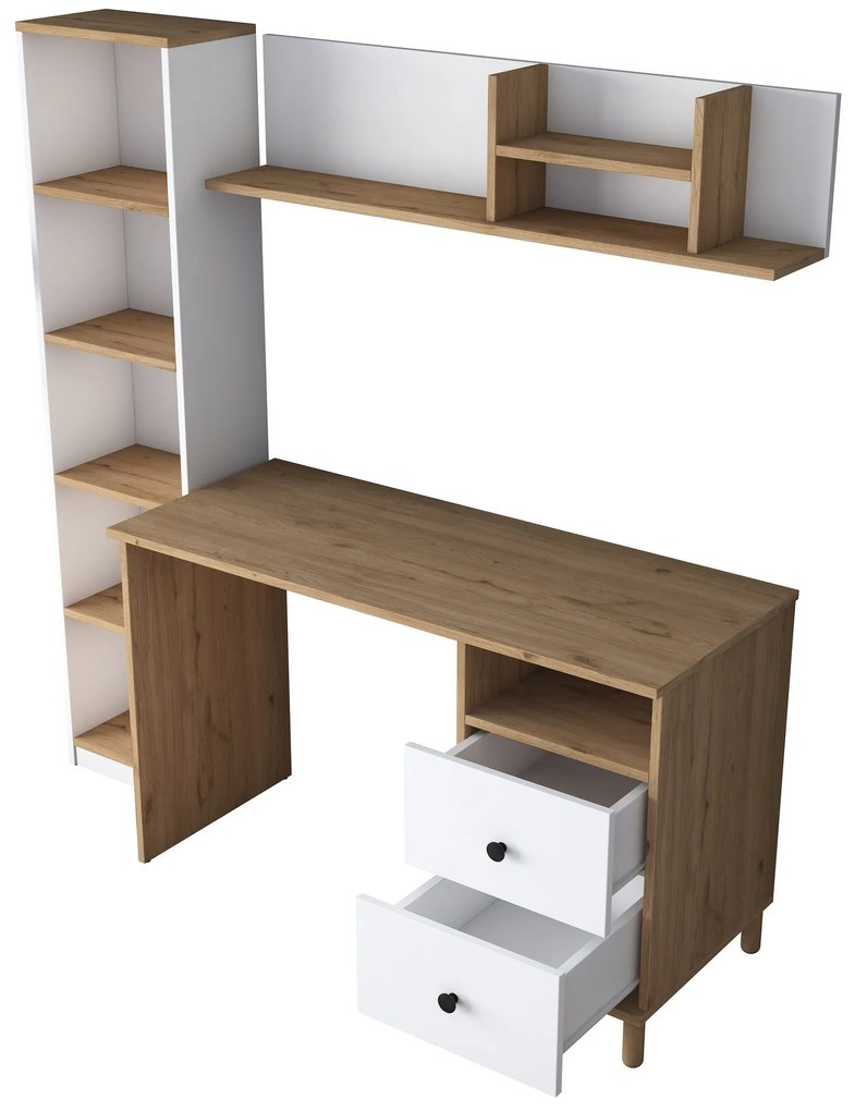 Moderná súprava Darah s písacím stolom, knižnicou a policou orech/biela