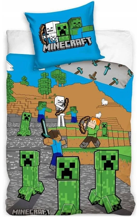 Bavlnené posteľné obliečky Minecraft - motív Time to Mine - 100% bavlna - 70 x 90 cm + 140 x 200 cm