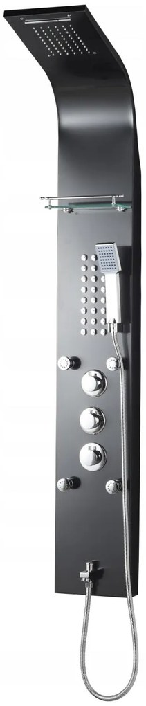 Sprchový rohový panel CASCADA 5v1 - s termostatom a výtokom do vane - čierny matný