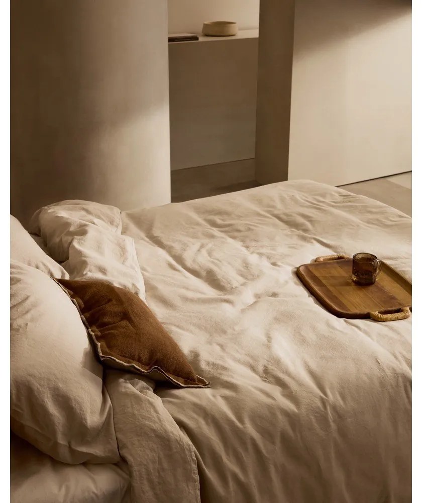 Obliečky sivobéžové na dvojlôžko/predĺžené s prímesou ľanu 240x220 cm Simmel – Kave Home