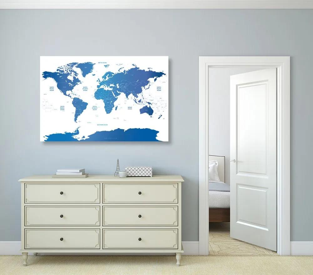 Obraz na korku modrá mapa sveta so štátmi