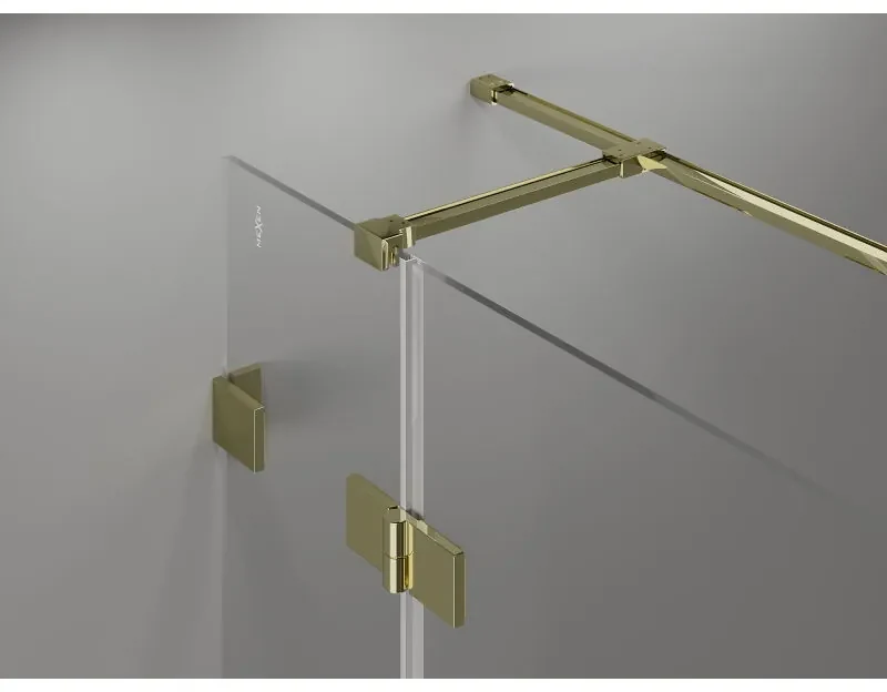 Mexen Lunar T, výklopný ľavý sprchový kút 140 x 100 cm, 8mm číre sklo, zlatý profil, 834T-140-100-50-00-L