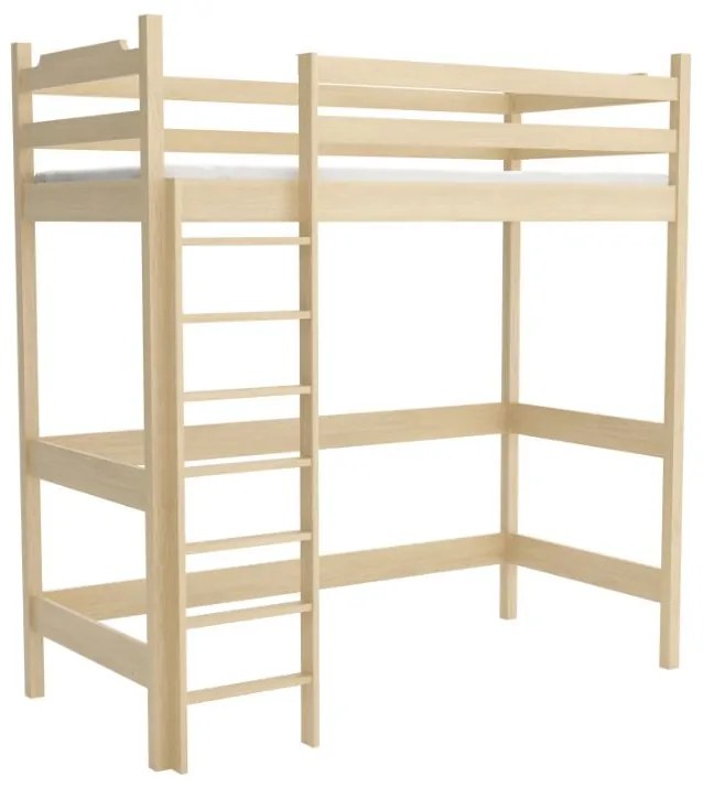 Detská vyvýšená posteľ z masívu borovice TEXAS - 200x90 cm - PRÍRODNÁ BOROVICA