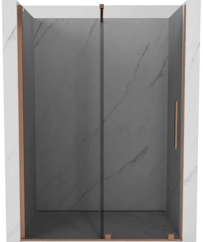 Mexen Velar, posuvné sprchové dvere do otvoru 150 cm, 8mm šedé sklo, medená matná, 871-150-000-41-65