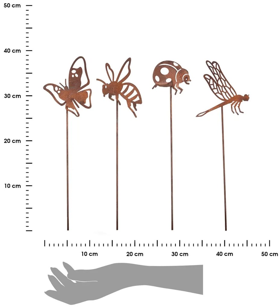 Esschert Design Zapichovacia záhradná dekorácia Bugs, sada 4ks, 38 cm, kov, hnedá