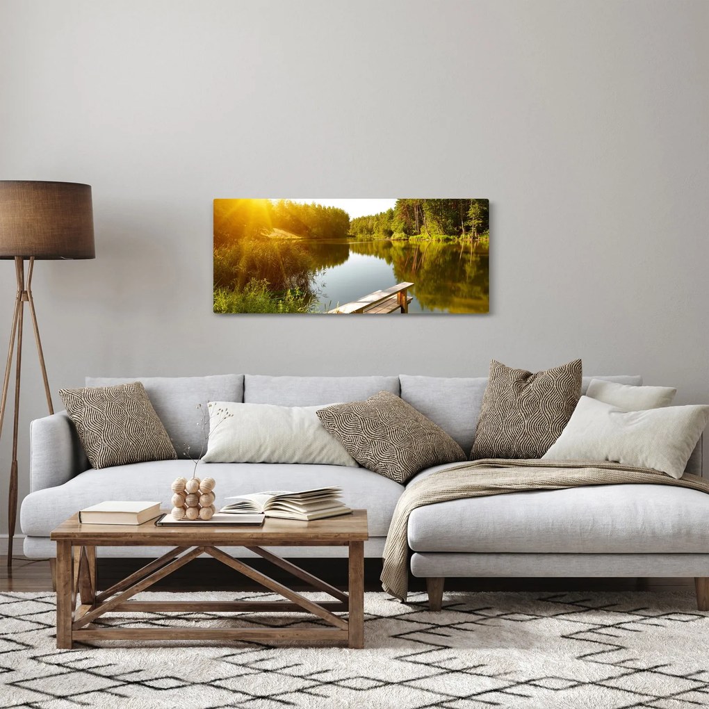 Obraz - Jazero pri lese (120x50 cm)