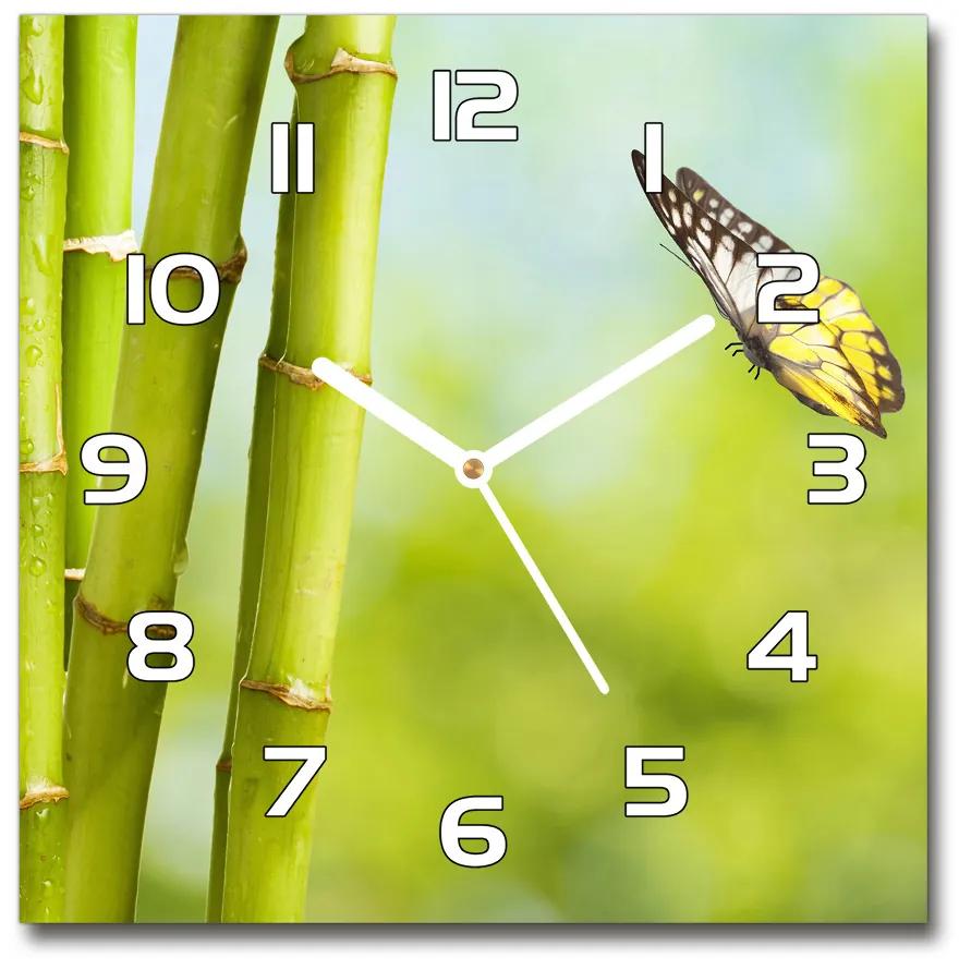 Sklenené hodiny štvorec Bambus a motýľ pl_zsk_30x30_f_69817087
