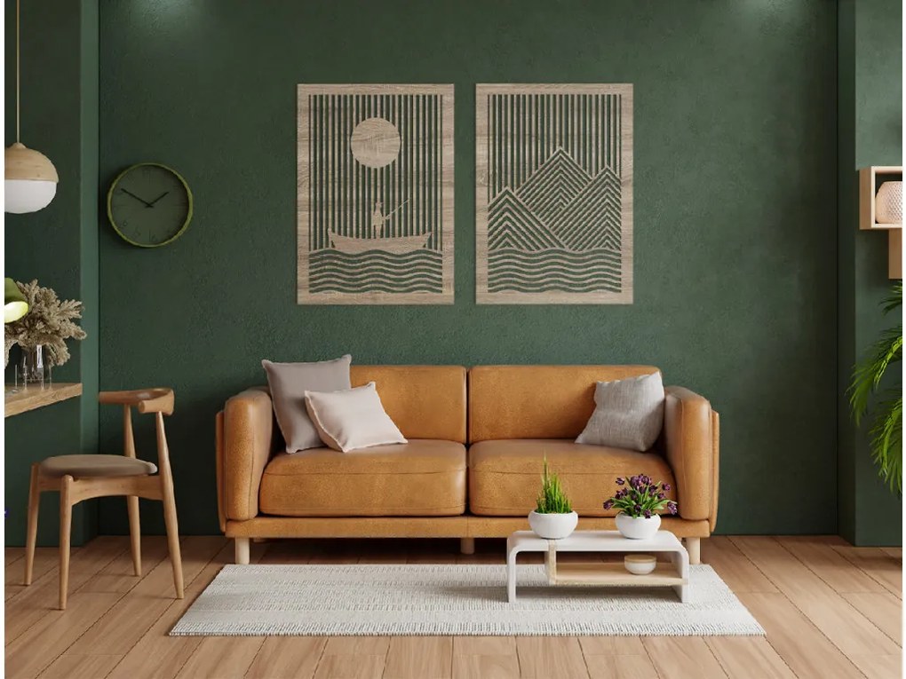 drevko Moderný obraz Rybolov pod horami Rozmer obrazu: 44 x 65 cm, Farba dekorácie: Čierna