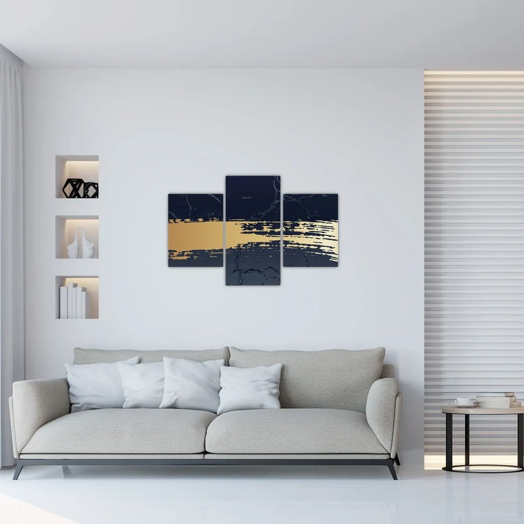 Obraz - Modrá a zlatá abstrakcia N⁰2 (90x60 cm)