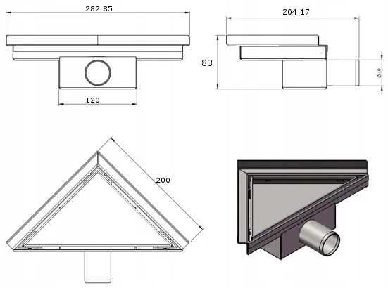 Trojuholníkový rohový sprchový žľab MEXEN FLAT 2v1 - 20 cm, 1010320