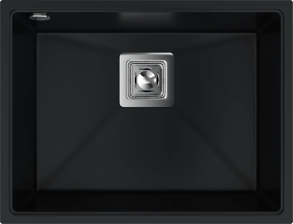 Sink Quality Argon 60, kuchynský granitový drez 550x420x225 mm + chrómový sifón, čierna, SKQ-ARG.C.1KBO.60.X