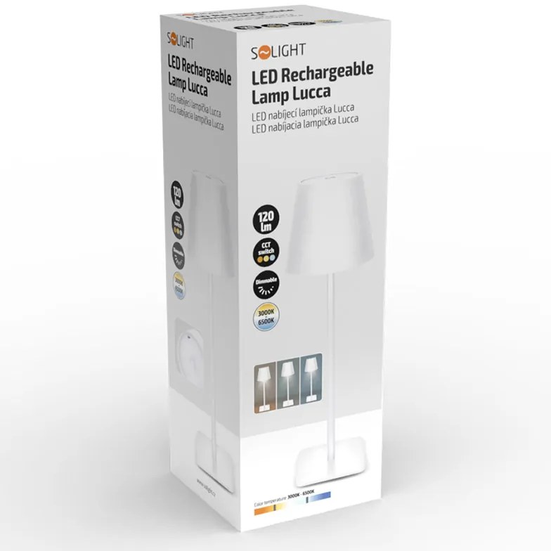 SOLIGHT LED nabíjacia lampička Lucca, 120lm, zmena CCT, stmievanie, biela
