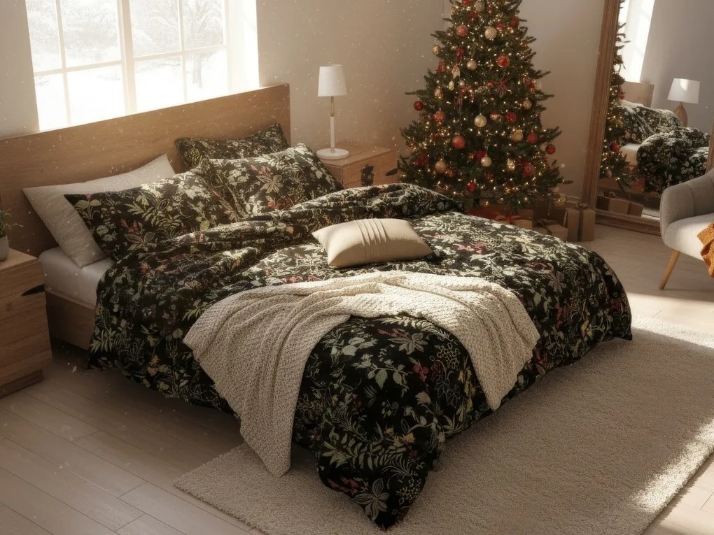 Obliečky z Renforcé bavlny FLORWELLA čierne Rozmer obliečky: 2 ks 70 x 90 cm | 200 x 220 cm