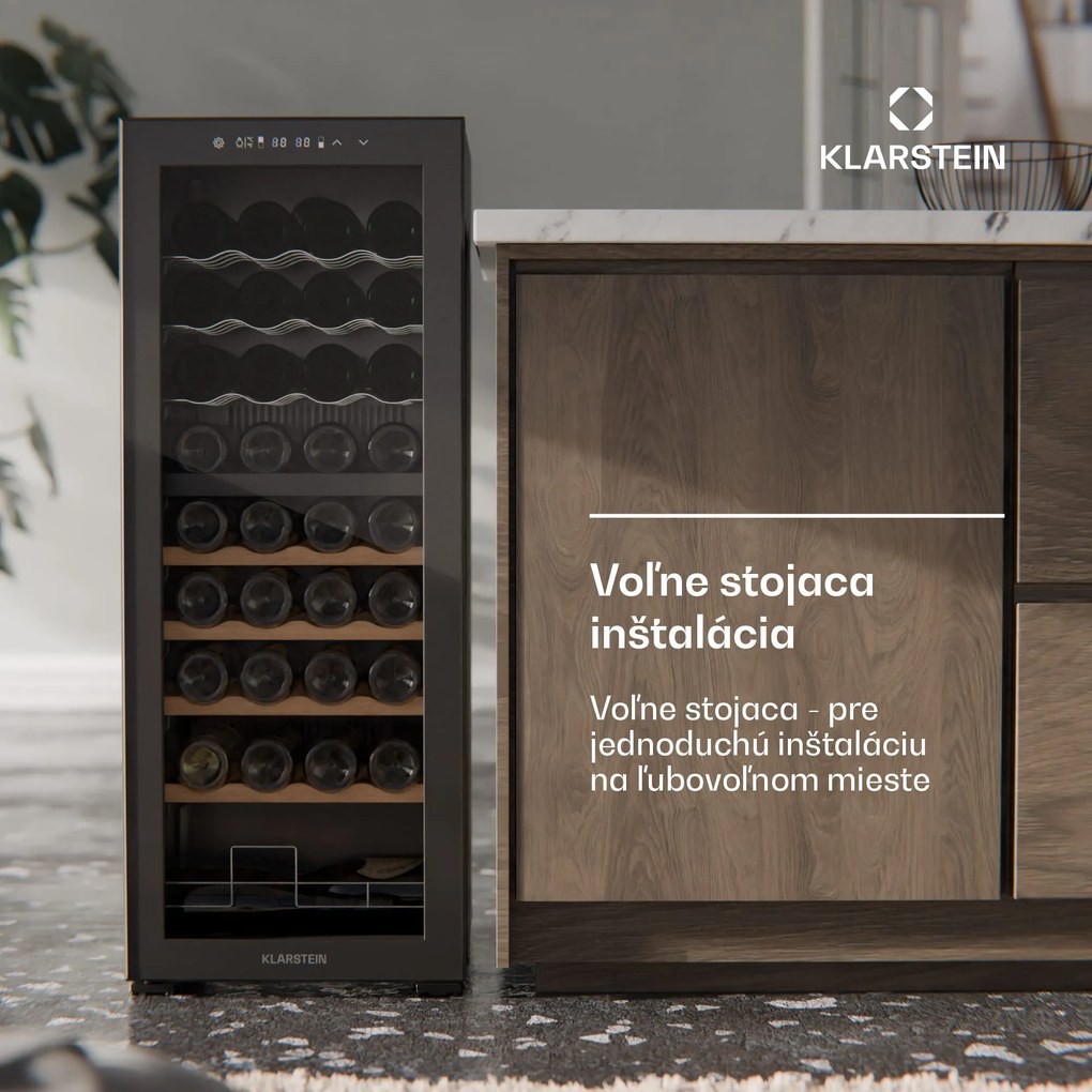 Klarstein Bovella 36 Duo+ chladnička na víno, 2 v 1, 36 fliaš, 2 zóny, 7 políc, Dotykové ovládanie