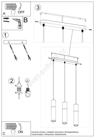 Sollux SL.0649 - Luster na lanku BORGIO 3xGU10/40W/230V betón/kov biela