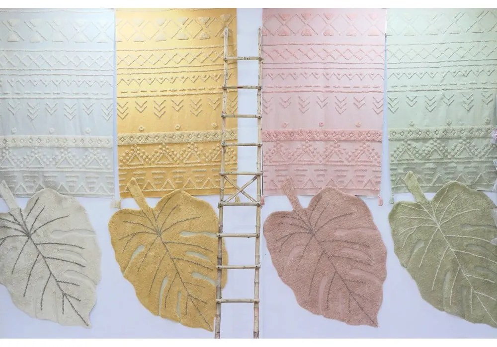 Kaki prateľný ručne tkaný bavlnený detský koberec 120x180 cm Monstera Olive – Lorena Canals