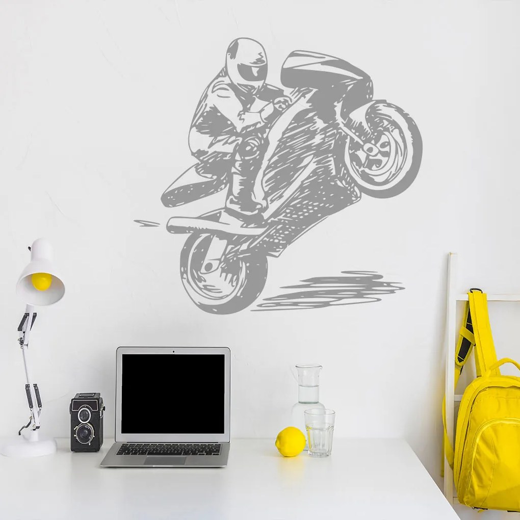 Veselá Stena Samolepka Kreslený motorkár Farba: šedá, Veľkosť: 100 x 96 cm