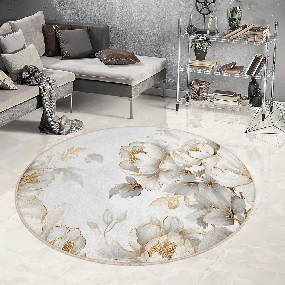 Prateľný okrúhly koberec vo svetlosivej a béžovej farbe ø 120 cm Soft and Gentle – Mila Home