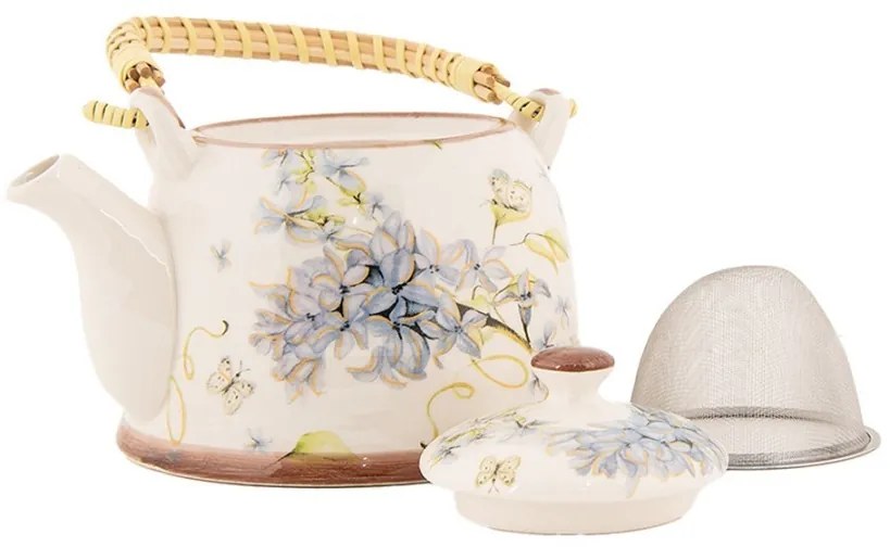 Krémová kanvička s modrými kvetmi - 18 * 14 * 12 cm / 800 ml