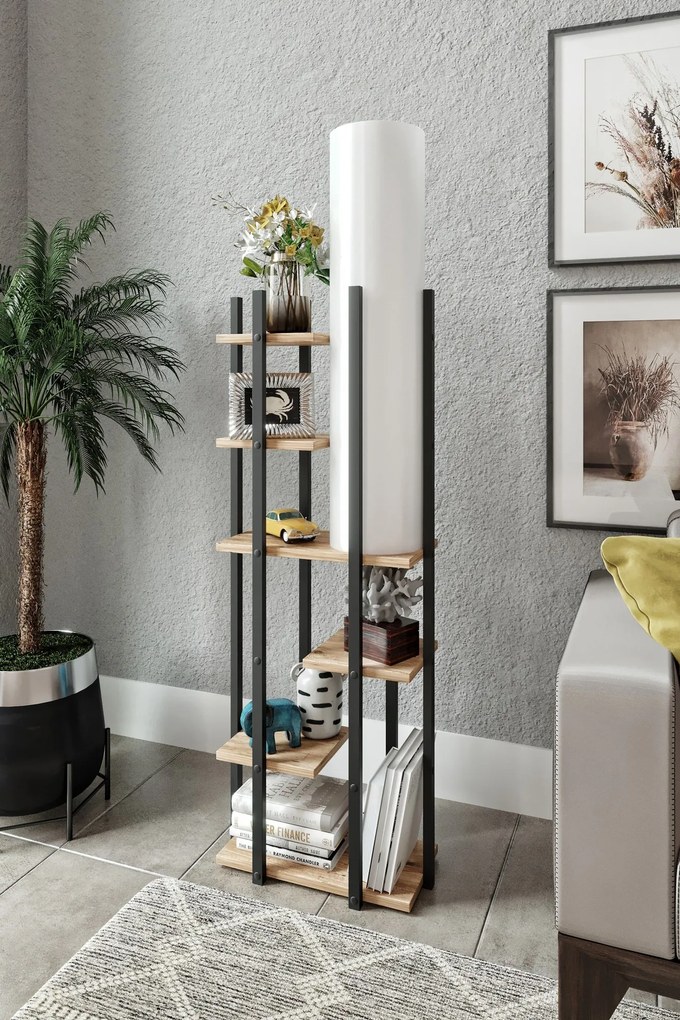 Stojacia lampa Nora IV čierna/prírodný dub